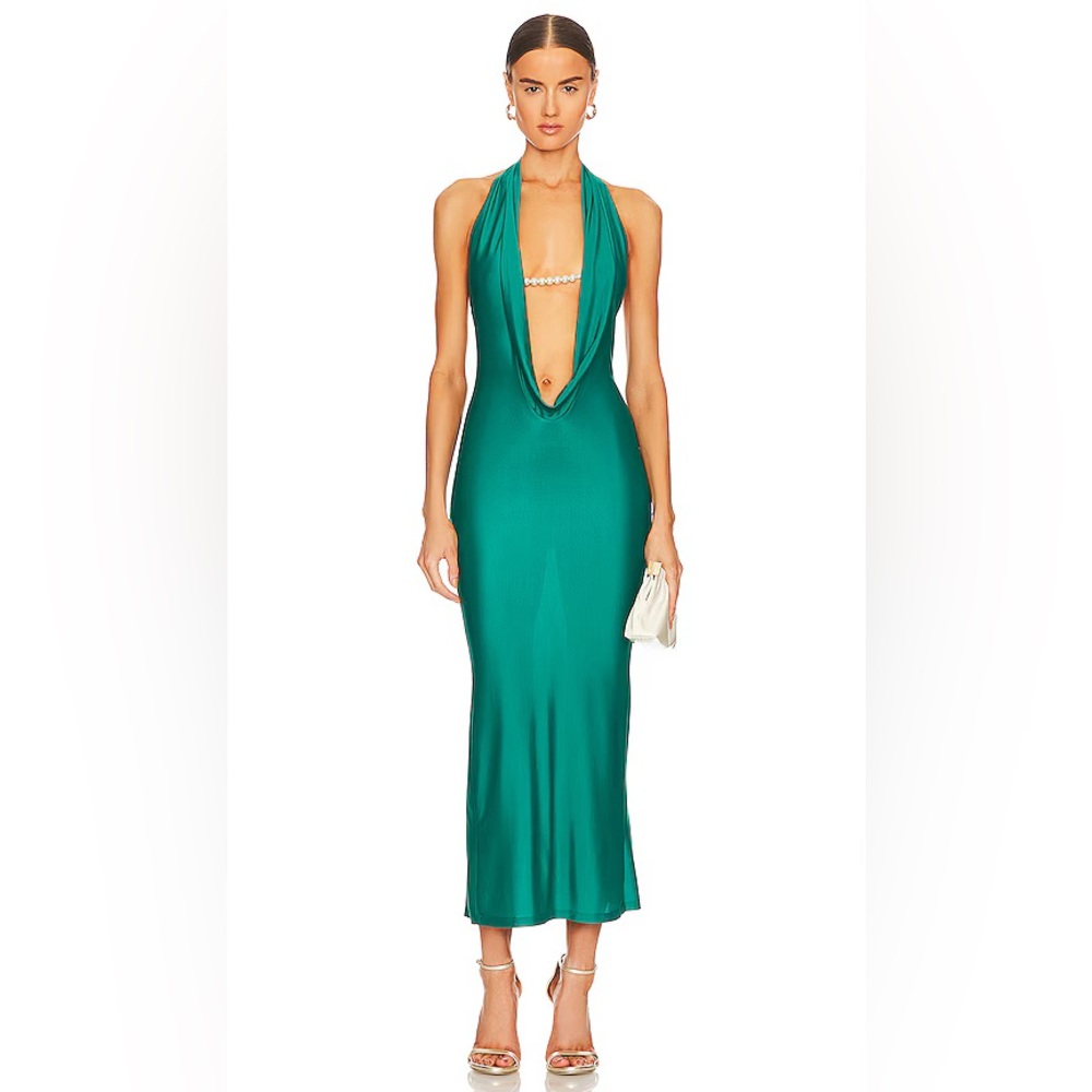 Khanums Khiya Pearl Trim Maxi Dress in Teal